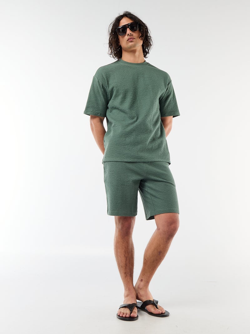 T-shirt imprimé à manches courtes en nid d'abeilles Vert - Kiabi