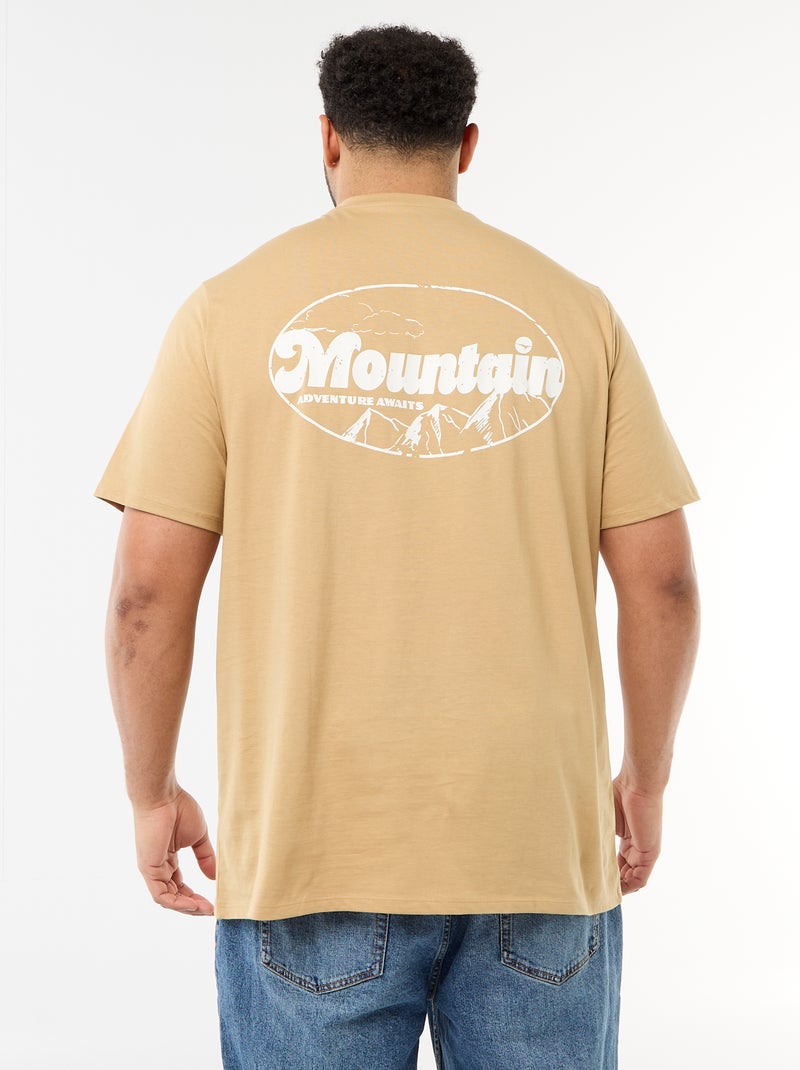 T-shirt imprimé à manches courtes et col rond Beige - Kiabi