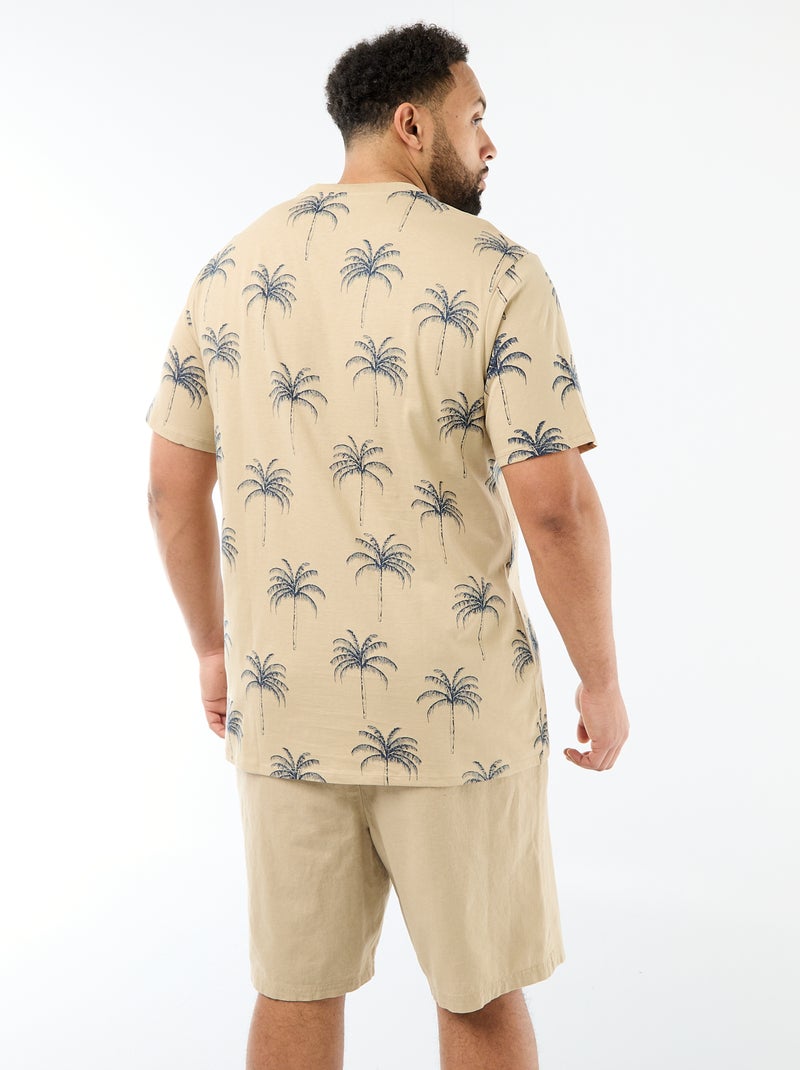 T-shirt imprimé à manches courtes et col rond Beige - Kiabi