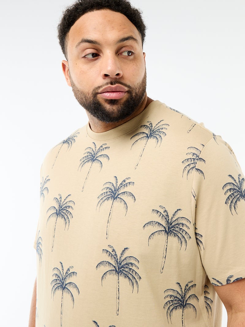 T-shirt imprimé à manches courtes et col rond Beige - Kiabi