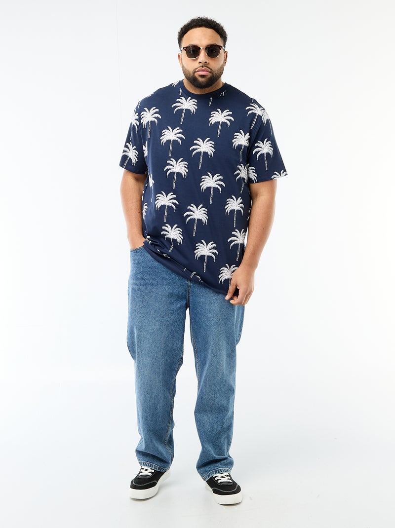 T-shirt imprimé à manches courtes et col rond Bleu - Kiabi