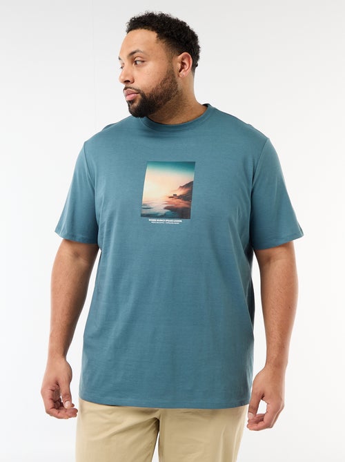T-shirt imprimé à manches courtes et col rond - Kiabi