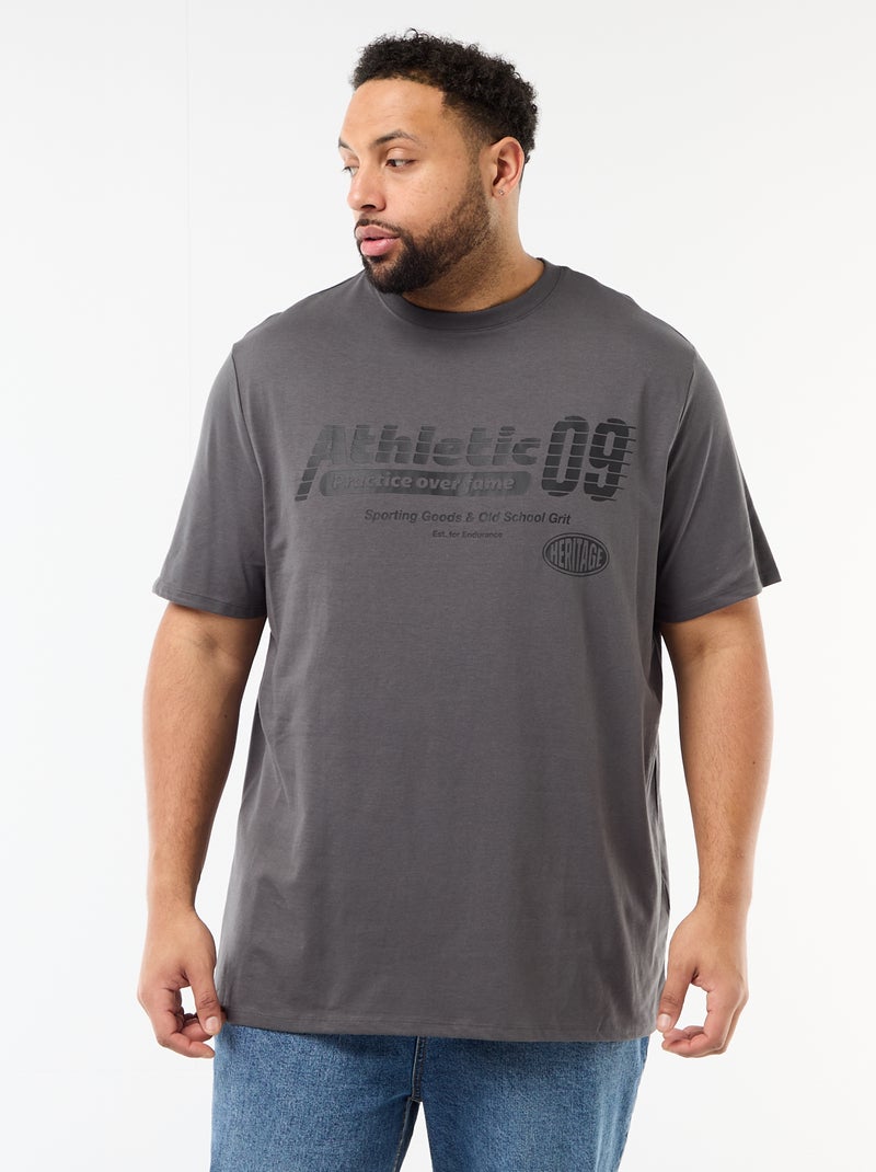 T-shirt imprimé à manches courtes et col rond Gris - Kiabi