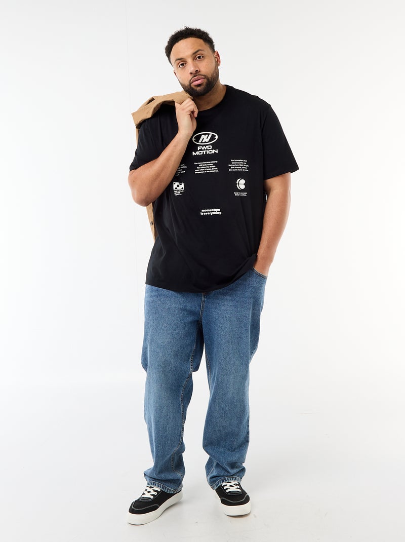 T-shirt imprimé à manches courtes et col rond Noir - Kiabi