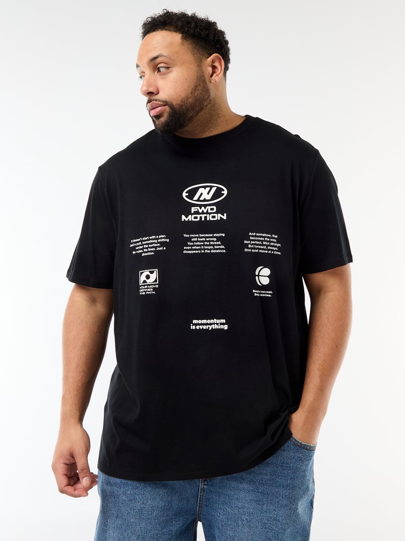 T-shirt imprimé à manches courtes et col rond Noir - Kiabi