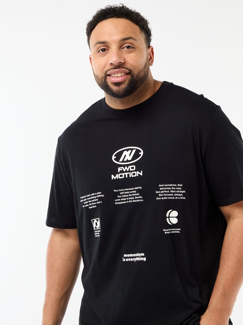 T-shirt imprimé à manches courtes et col rond Noir - Kiabi