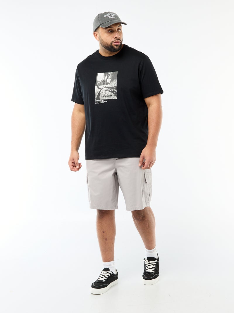 T-shirt imprimé à manches courtes et col rond Noir - Kiabi