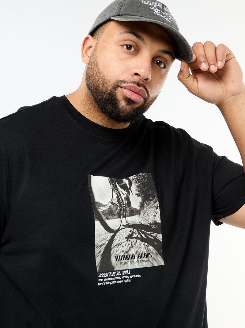 T-shirt imprimé à manches courtes et col rond Noir - Kiabi