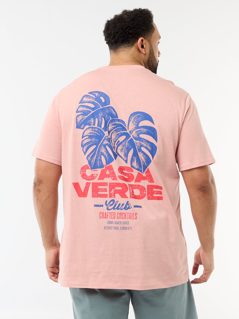 T-shirt imprimé à manches courtes et col rond Rose - Kiabi