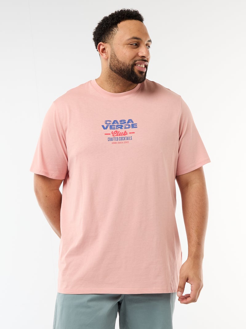 T-shirt imprimé à manches courtes et col rond Rose - Kiabi