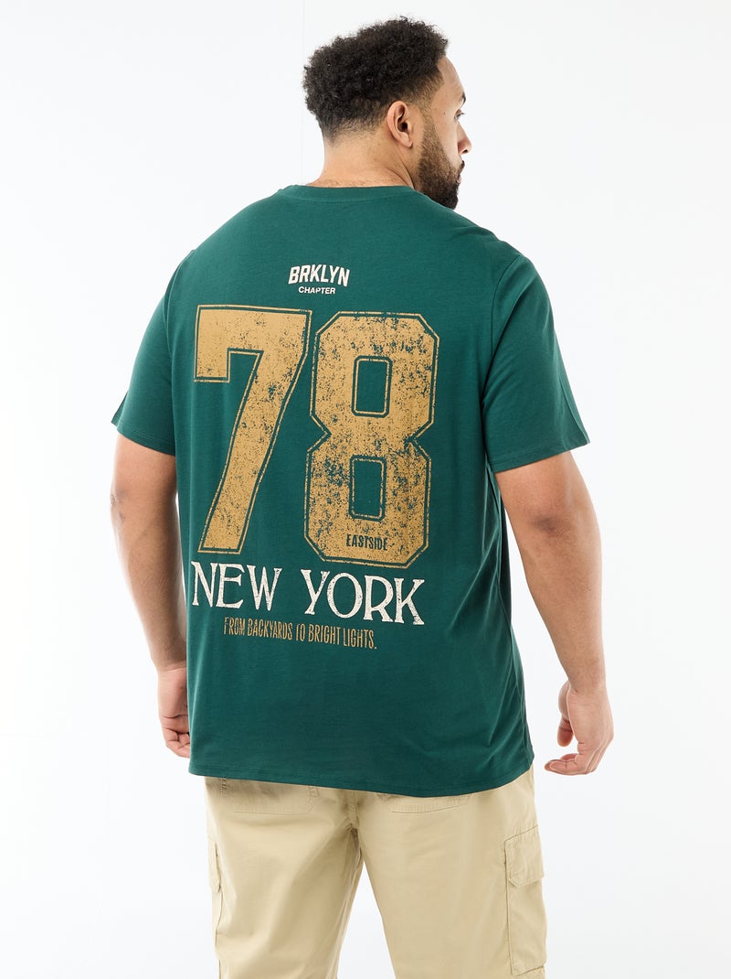 T-shirt imprimé à manches courtes et col rond Vert - Kiabi