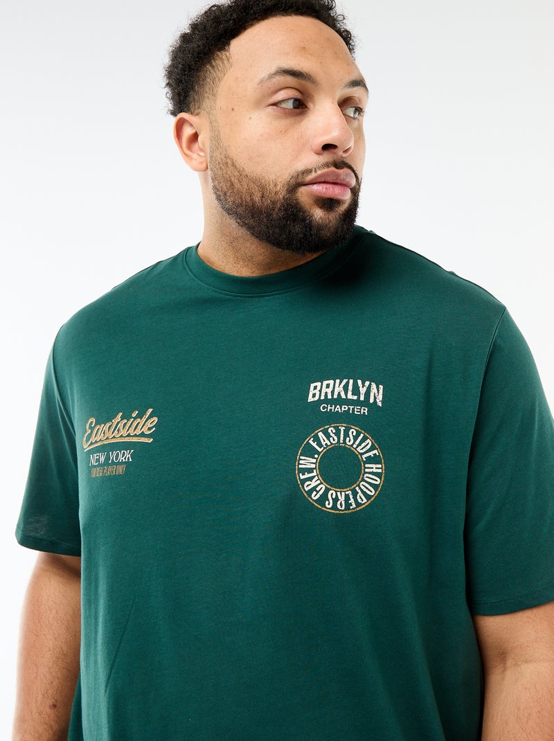 T-shirt imprimé à manches courtes et col rond Vert - Kiabi