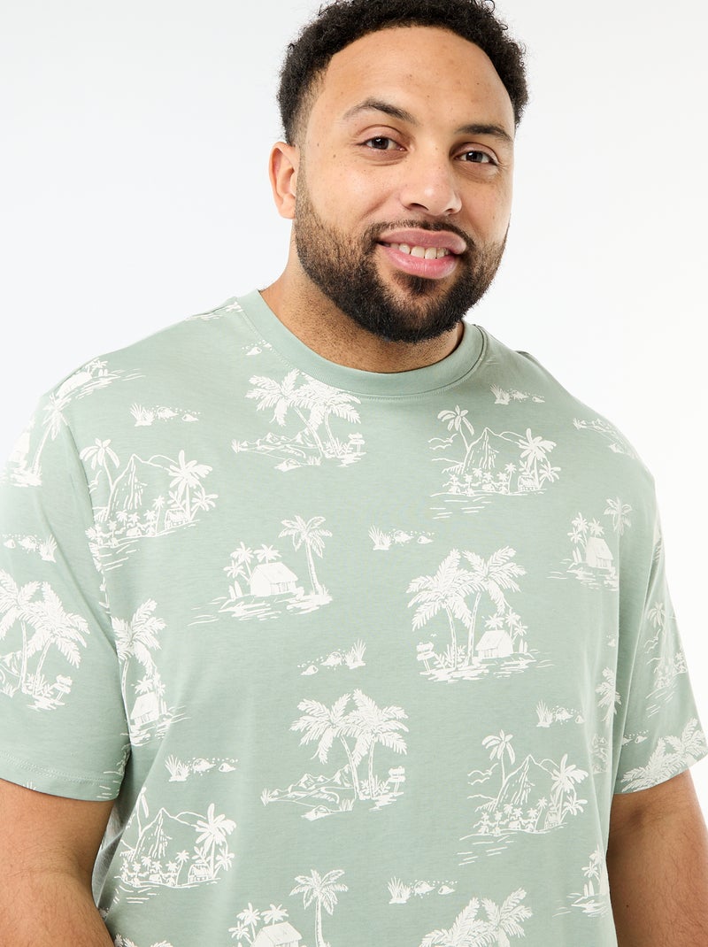 T-shirt imprimé à manches courtes et col rond Vert - Kiabi