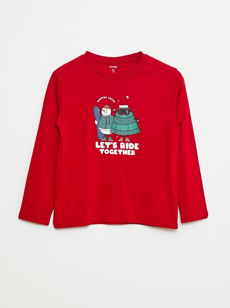 T-shirt imprimé à manches longues Rouge - Kiabi