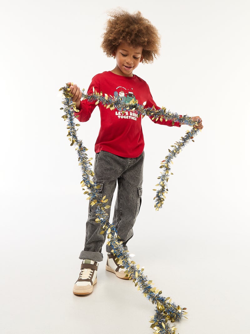 T-shirt imprimé à manches longues Rouge - Kiabi