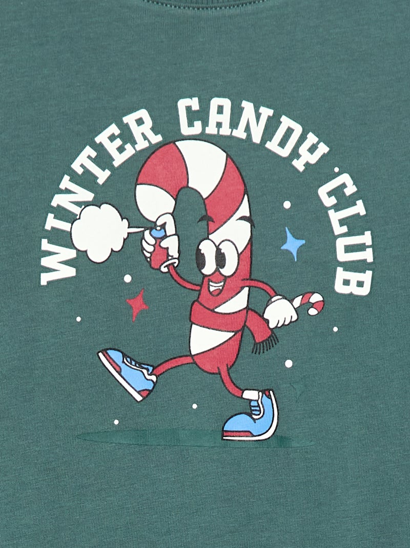 T-shirt imprimé à manches longues Vert - Kiabi