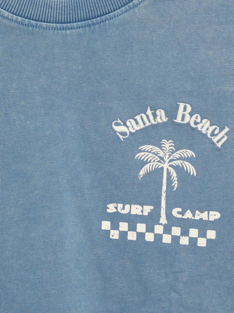 T-shirt imprimé à message à manches courtes Bleu - Kiabi