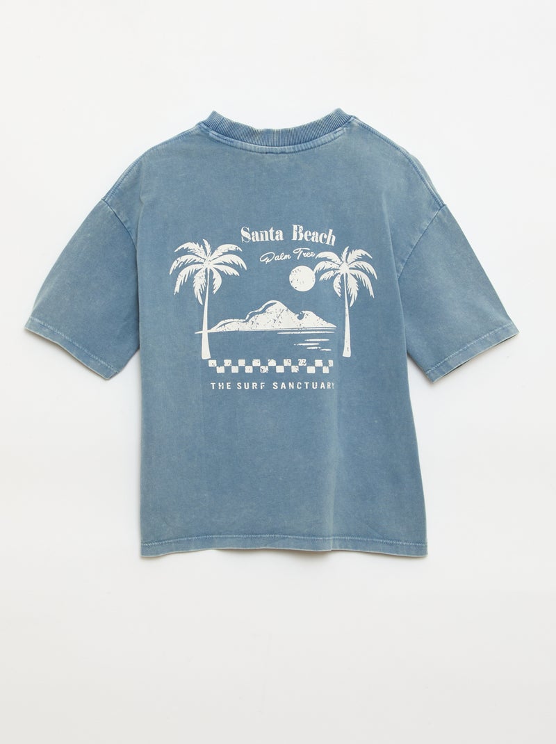 T-shirt imprimé à message à manches courtes Bleu - Kiabi