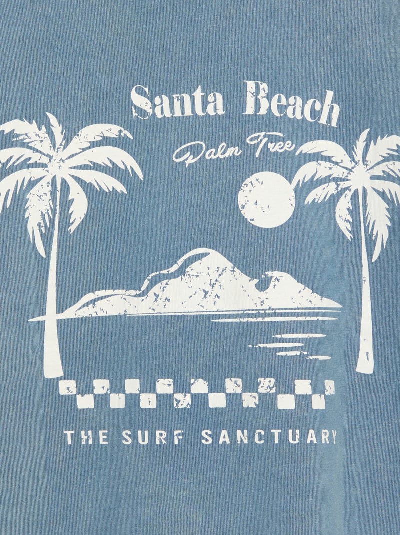 T-shirt imprimé à message à manches courtes Bleu - Kiabi