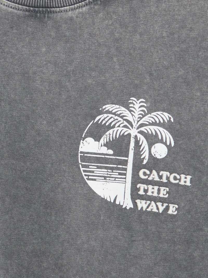 T-shirt imprimé à message à manches courtes Gris - Kiabi