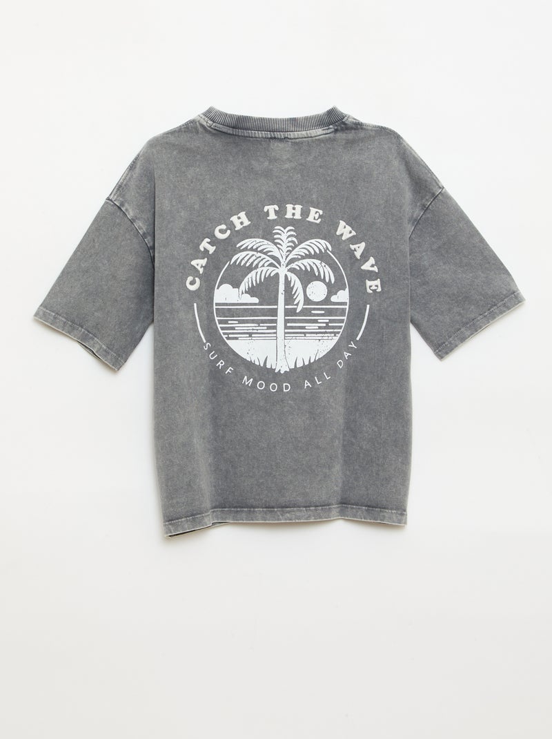 T-shirt imprimé à message à manches courtes Gris - Kiabi