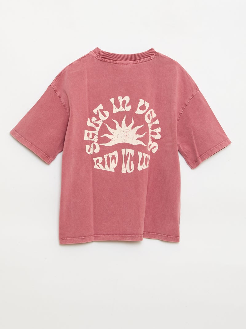 T-shirt imprimé à message à manches courtes Rouge - Kiabi