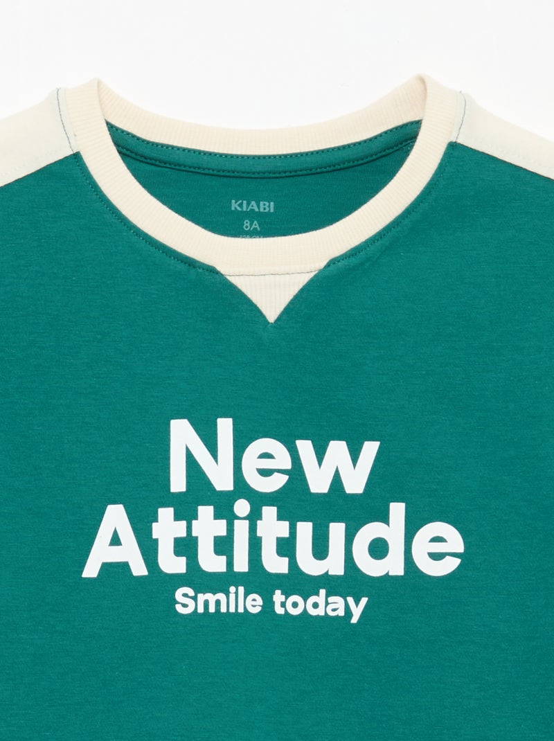 T-shirt imprimé à message Vert - Kiabi
