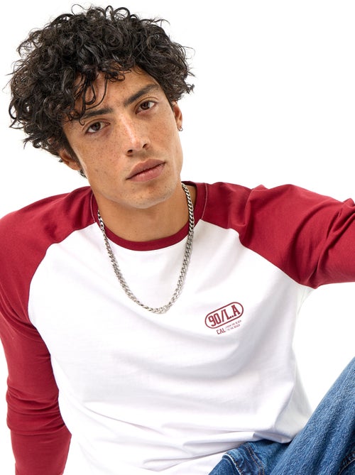 T-shirt imprimé avec manches longues raglan - Kiabi