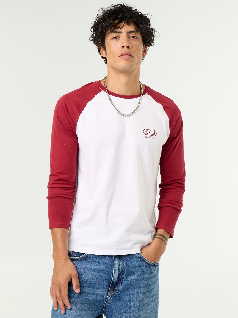 T-shirt imprimé avec manches longues raglan Rouge - Kiabi