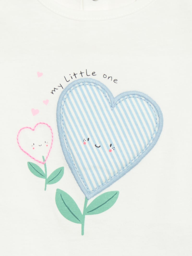 T-shirt imprimé et brodé à manches courtes Blanc - Kiabi