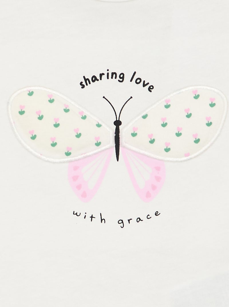 T-shirt imprimé et brodé à manches courtes Blanc - Kiabi