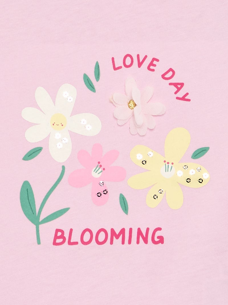 T-shirt imprimé et brodé à manches courtes Rose - Kiabi
