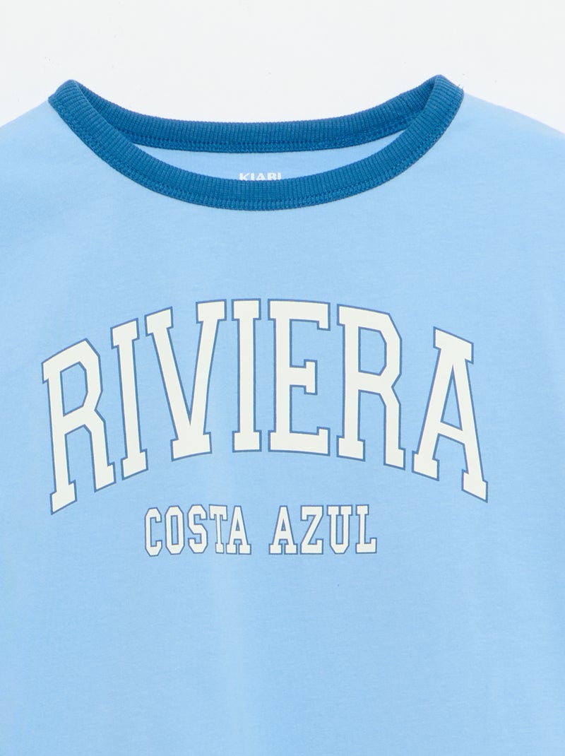 T-shirt imprimé fantaisie manches courtes avec biais contrastants Bleu - Kiabi