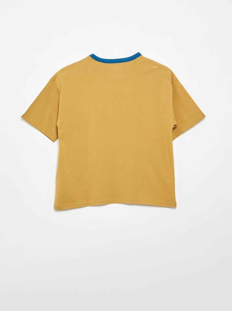 T-shirt imprimé fantaisie manches courtes avec biais contrastants Kaki - Kiabi