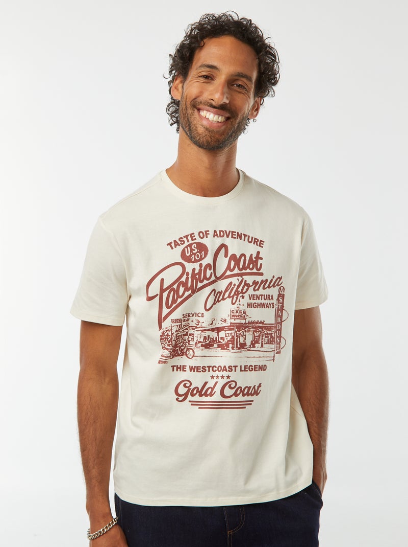 T-shirt imprimé manches courtes Beige - Kiabi