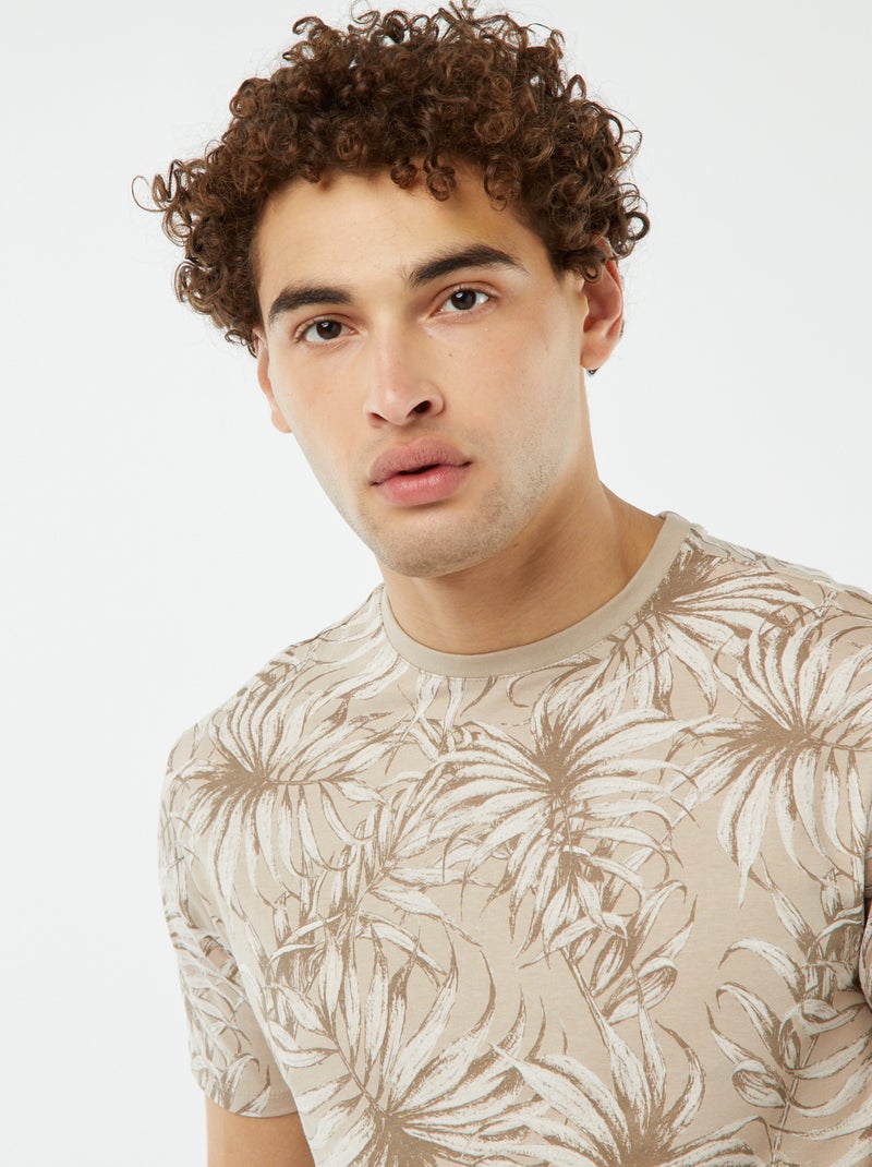 T-shirt imprimé manches courtes Beige feuille - Kiabi