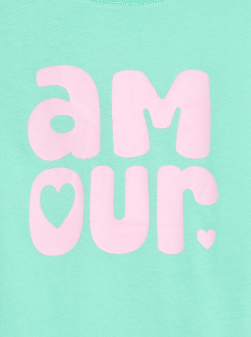 T-shirt imprimé message à manches courtes Vert - Kiabi