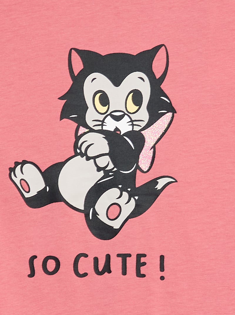 T-shirt imprimé Noël 'Disney' 'Figaro' en jersey coton Rose - Kiabi