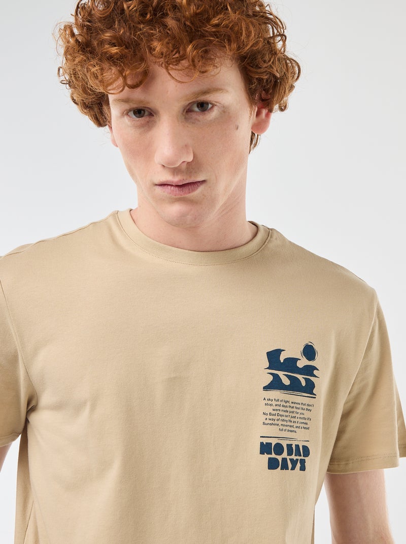 T-shirt imprimé placé en coton uni Beige - Kiabi