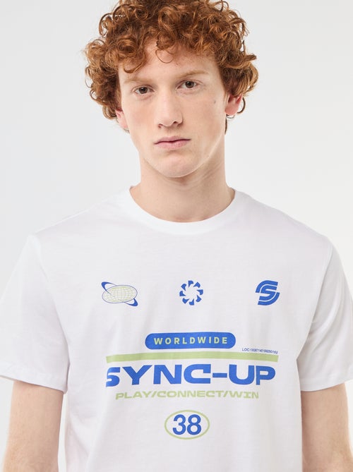 T-shirt imprimé placé en coton uni - Kiabi