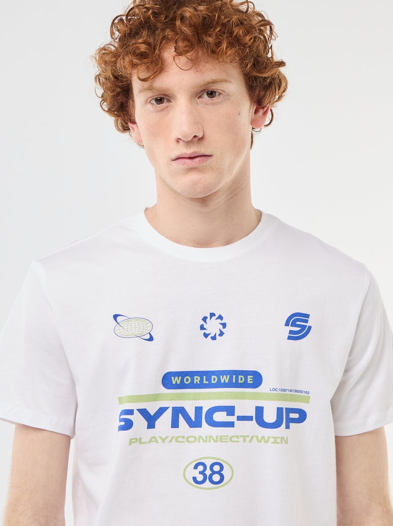 T-shirt imprimé placé en coton uni Blanc - Kiabi