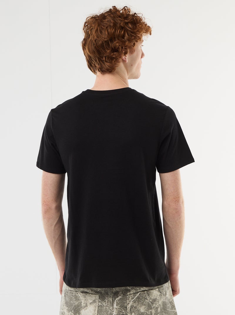 T-shirt imprimé placé en coton uni Noir - Kiabi