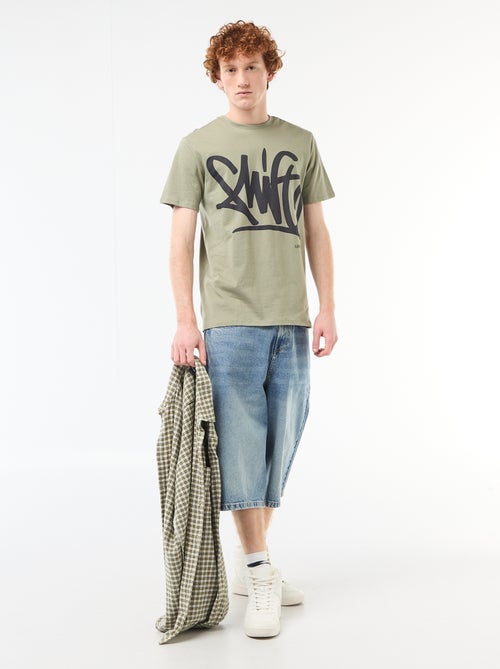 T-shirt imprimé placé en coton uni - Kiabi