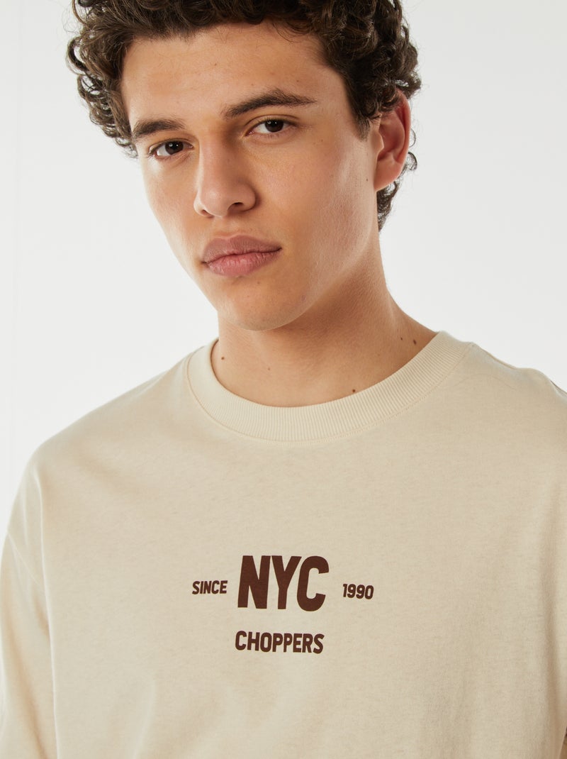 T-shirt imprimé recto-verso manches courtes 'New York' Beige - Kiabi