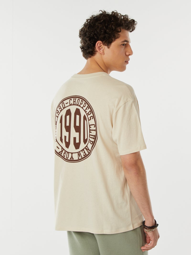 T-shirt imprimé recto-verso manches courtes 'New York' Beige - Kiabi