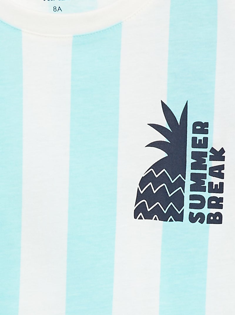 T-shirt imprimé 'summer' manches courtes à rayures BLEU - Kiabi