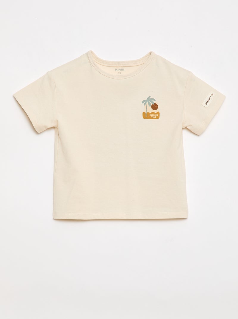 T-shirt imprimé tropique' manches courtes en coton Blanc - Kiabi