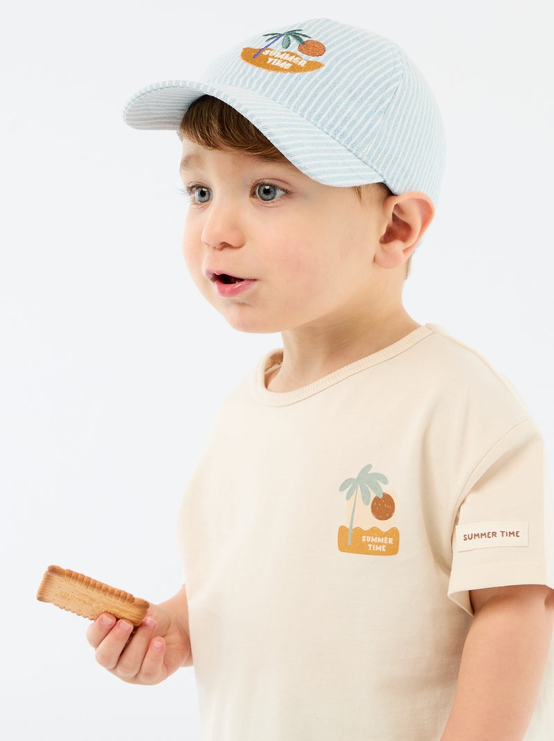 T-shirt imprimé tropique' manches courtes en coton Blanc - Kiabi