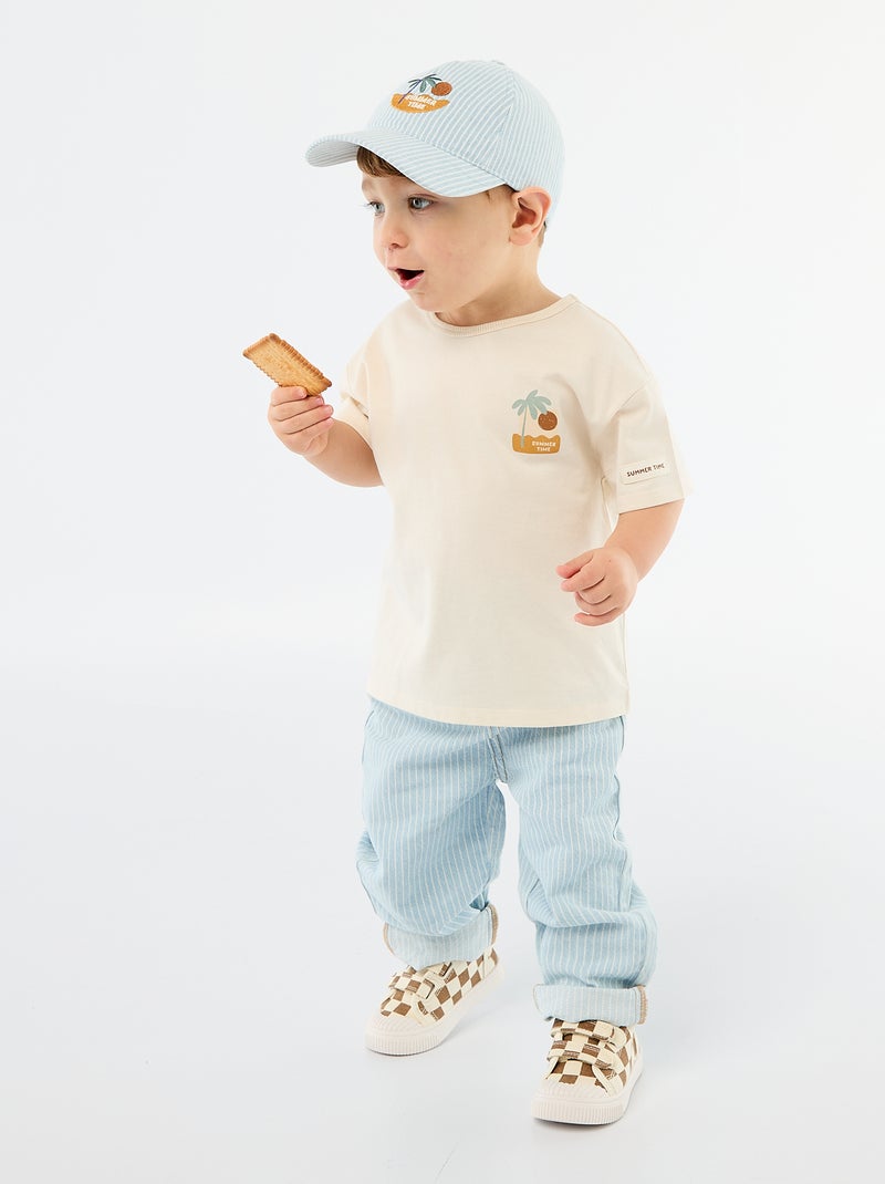 T-shirt imprimé tropique' manches courtes en coton Blanc - Kiabi