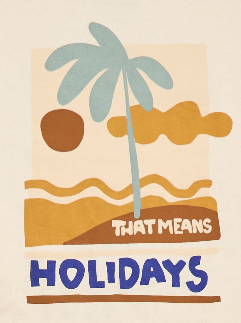 T-shirt imprimé tropique' manches courtes en coton Blanc - Kiabi